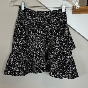 Altard State Black White Dot Print Skirt Size Small Ruffle Lined Elastic Waist